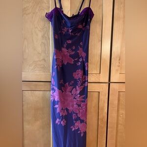 Floral Midi Dress in Purple and Pink